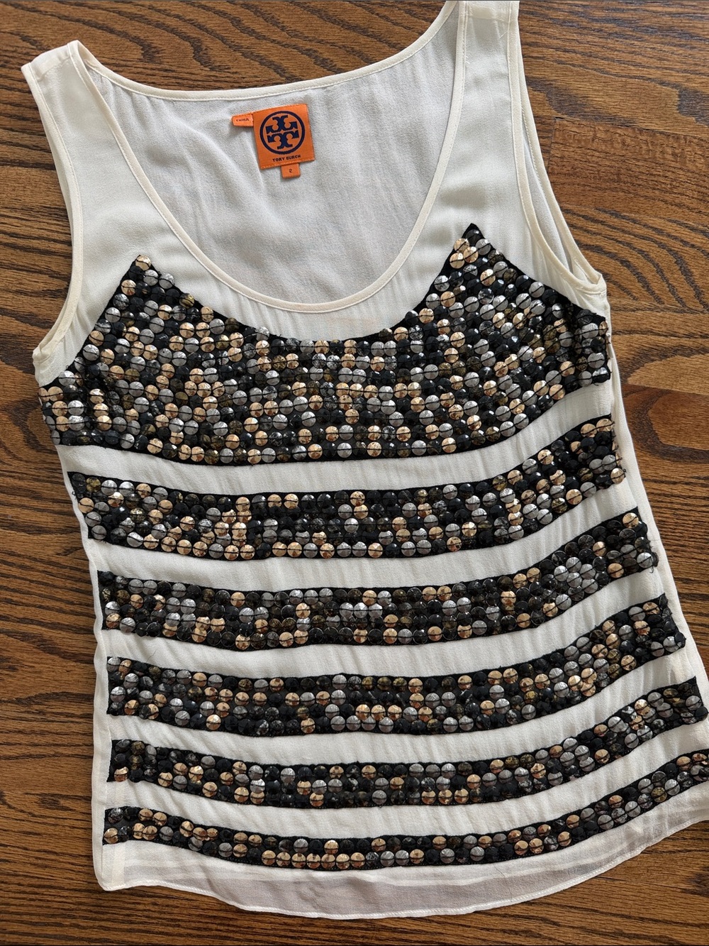 Tory Burch Silk Beaded Camisole Blouse Size 2